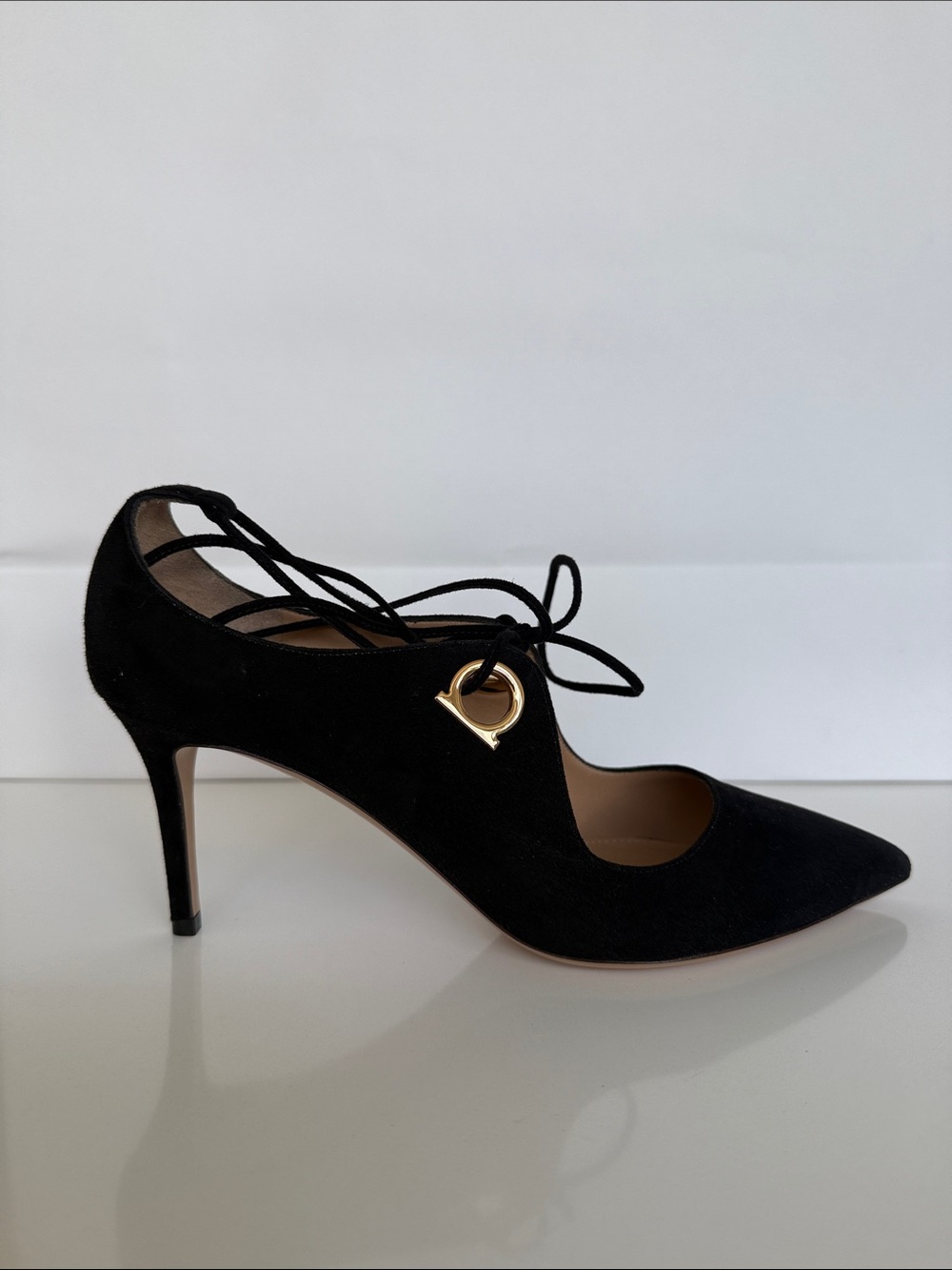 Salvatore Ferragamo Black Suede Pointed Toe Pumps